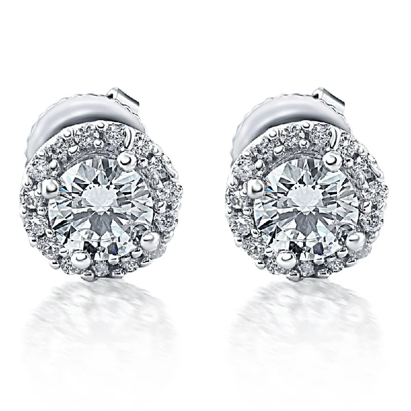 Halo Diamond Studs 1/2 Carat 10K White Gold 6mm