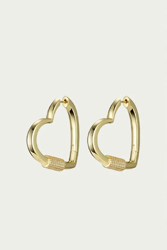 Hardcore Love Heart Statement Earrings In Gold/clear