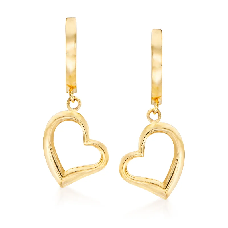 Ross-Simons 14kt Yellow Gold Open-Space Heart Drop Earrings