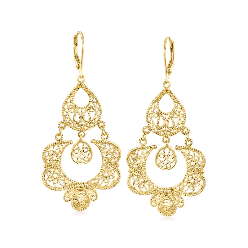 Ross-Simons 18kt Gold Over Sterling Filigree Drop Earrings