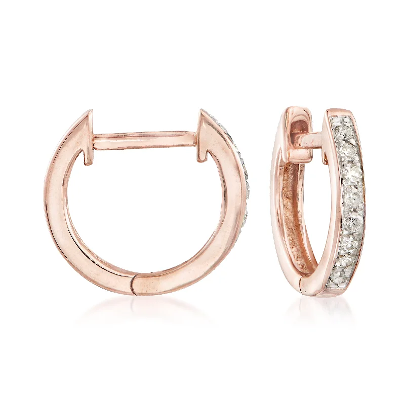 Ross-Simons Diamond Huggie Hoop Earrings in 14kt Rose Gold