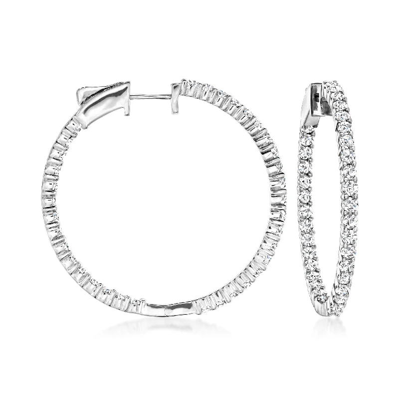 Ross-Simons Diamond Inside-Outside Hoop Earrings in Sterling Silver