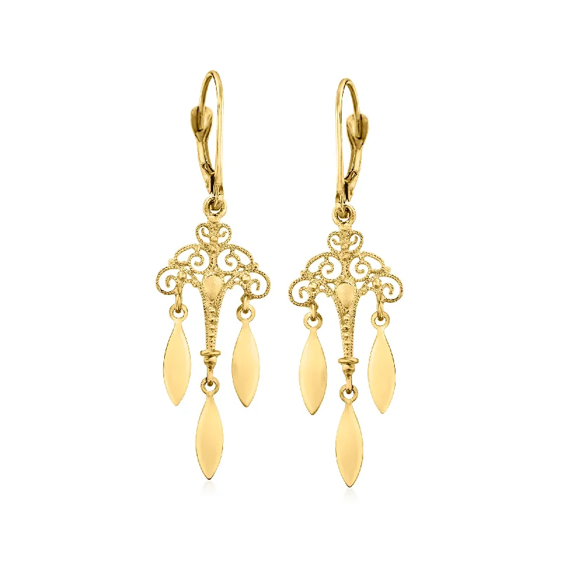 Ross-Simons Italian 14kt Yellow Gold Filigree Chandelier Drop Earrings