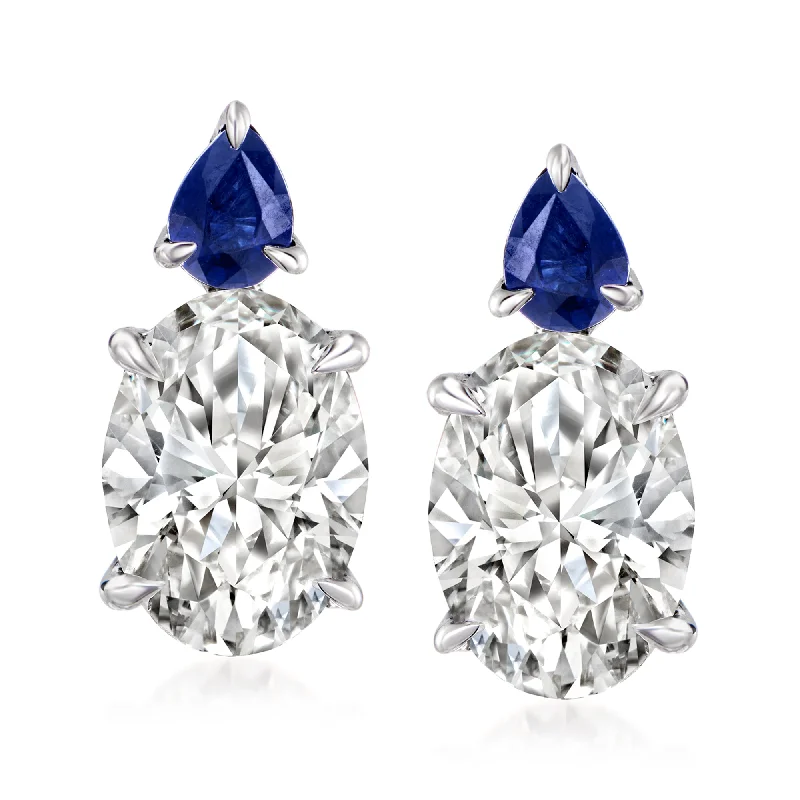 Ross-Simons Lab-Grown Diamond Drop Earrings With . Sapphires in 14kt White Gold