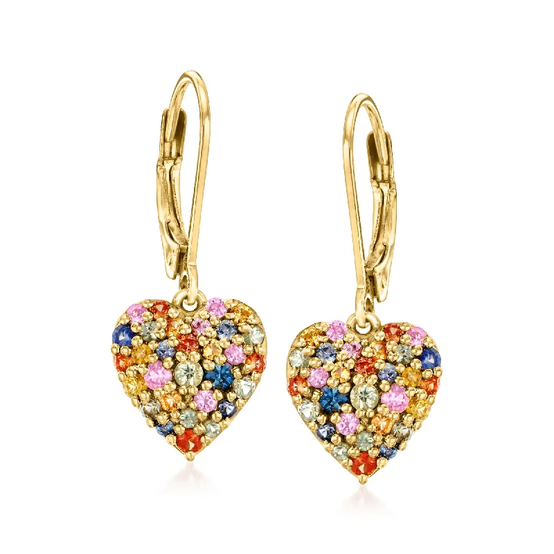 Ross-Simons Multicolored Sapphire Heart Drop Earrings in 18kt Gold Over Sterling