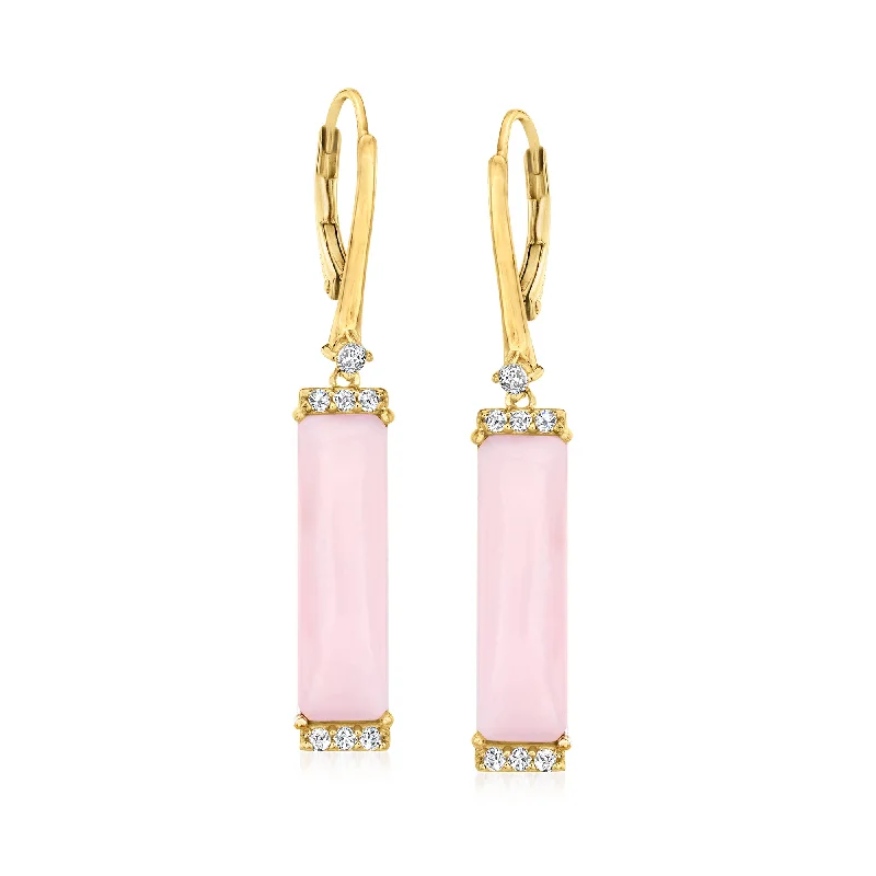 Ross-Simons Pink Opal and . White Topaz Drop Earrings in 18kt Gold Over Sterling