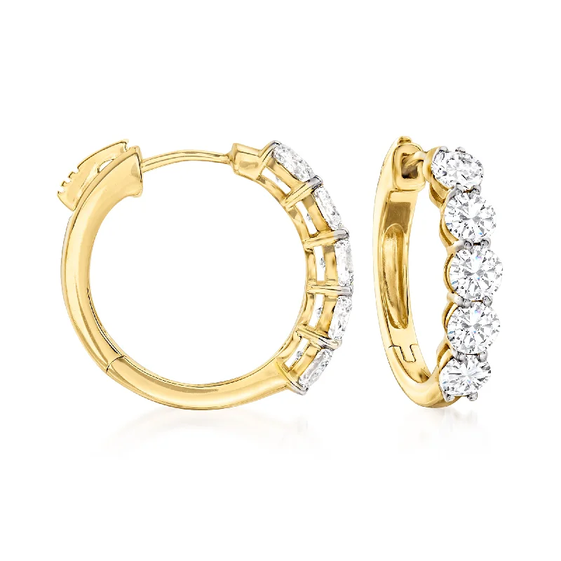 Ross-Simons Round Brilliant-Cut Diamond 5-Stone Hoop Earrings in 14kt Yellow Gold