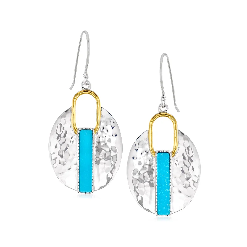 Ross-Simons Turquoise Drop Earrings in 2-Tone Sterling Silver