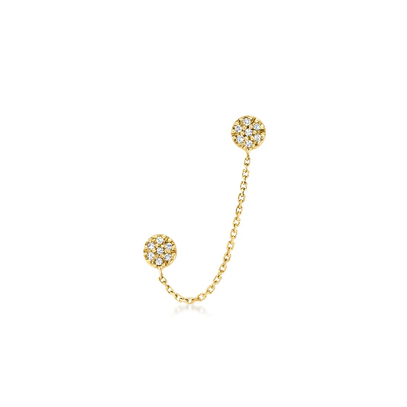 RS Pure by Ross-Simons 14kt Yellow Gold Double-Piercing Chain Single Earring With Diamond Accents