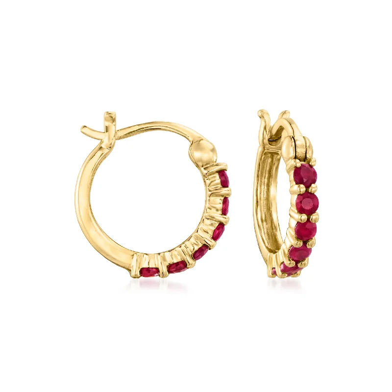 RS Pure by Ross-Simons Ruby Huggie Hoop Earrings in 14kt Yellow Gold