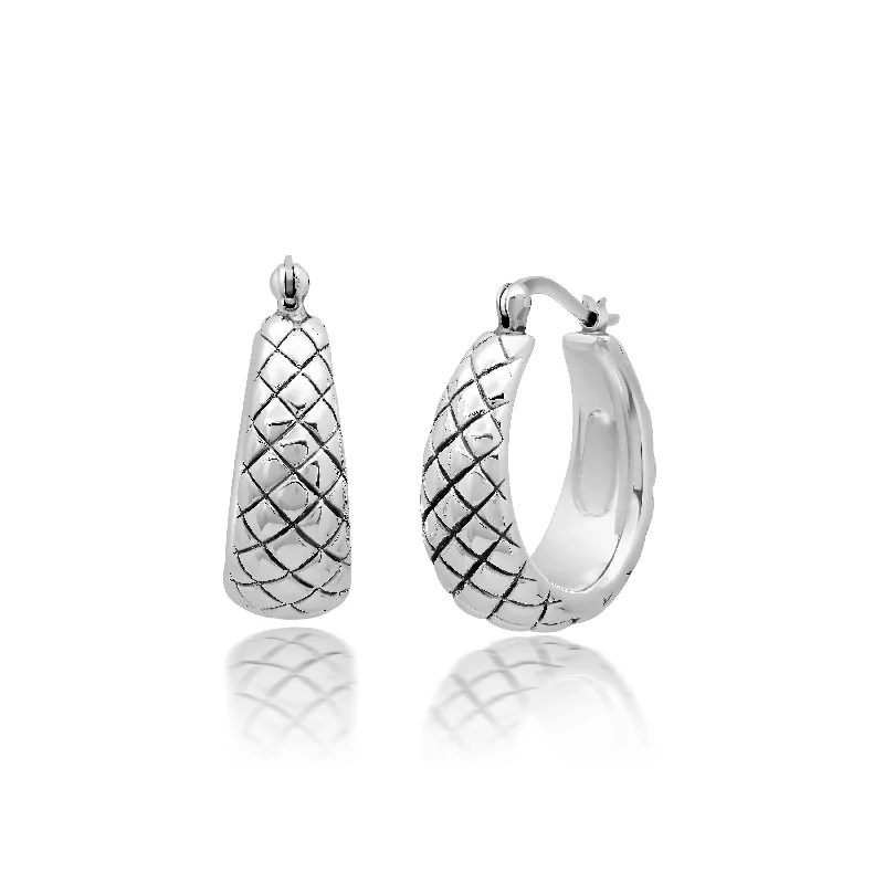 Sterling Silver Oval Diamond Weave Hoop Earrings