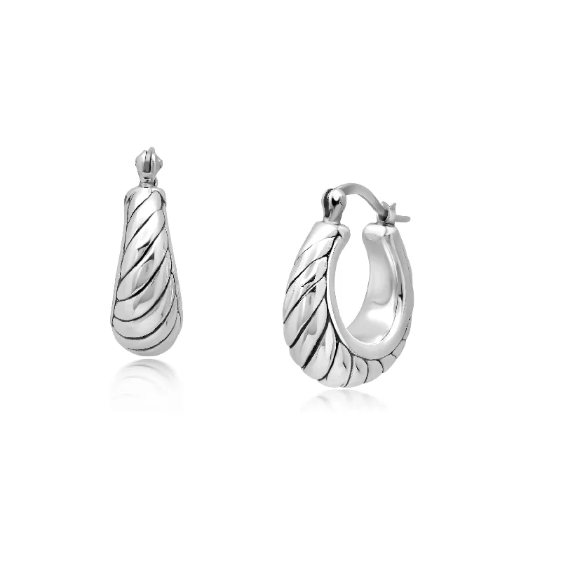 Sterling Silver Round Braided Twist Hoop Earrings