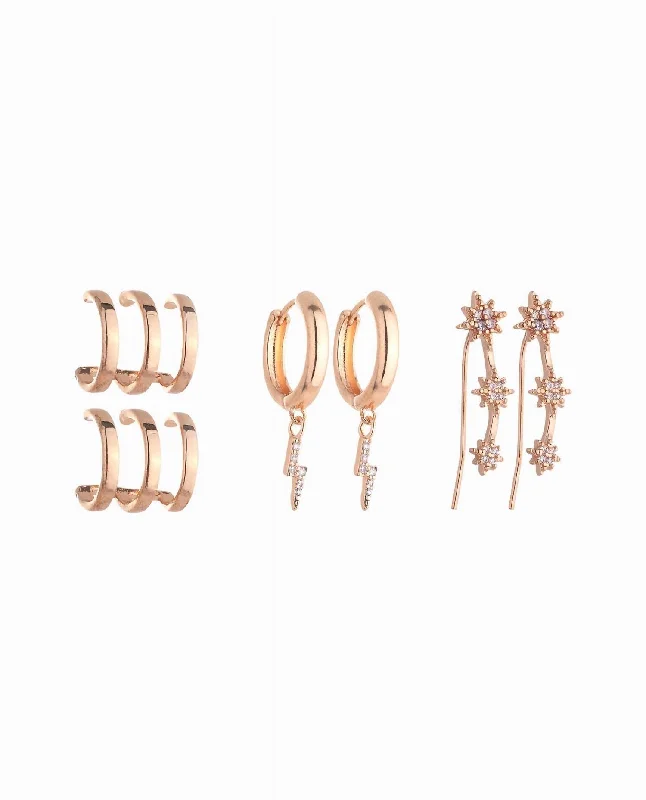 Women's Motif Trio Earring Set In Gold