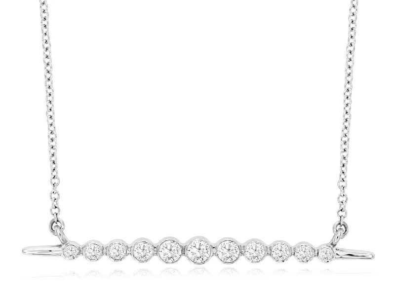 Bremer Jewelry 14K White Gold Round Shape Diamonds Bar Pendant with a 14K White Gold Link Necklace (0.26ctw)