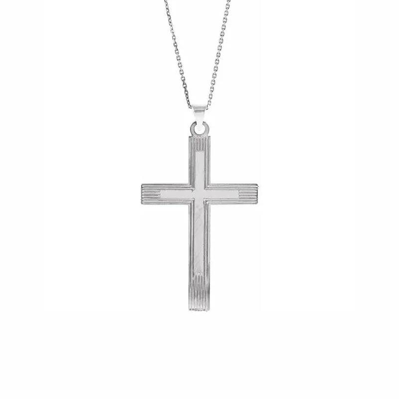 Grooved Cross Pendant in White Gold