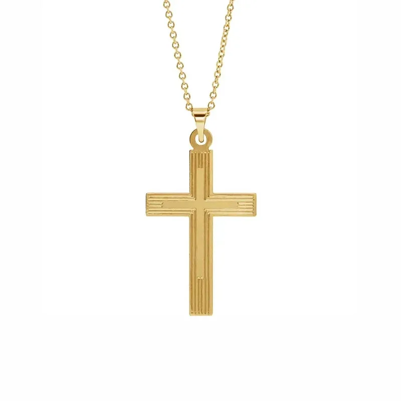 Grooved Cross Pendant in Yellow Gold