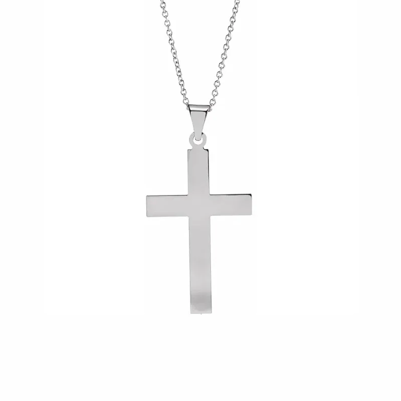 Polished Cross Necklace in White Gold