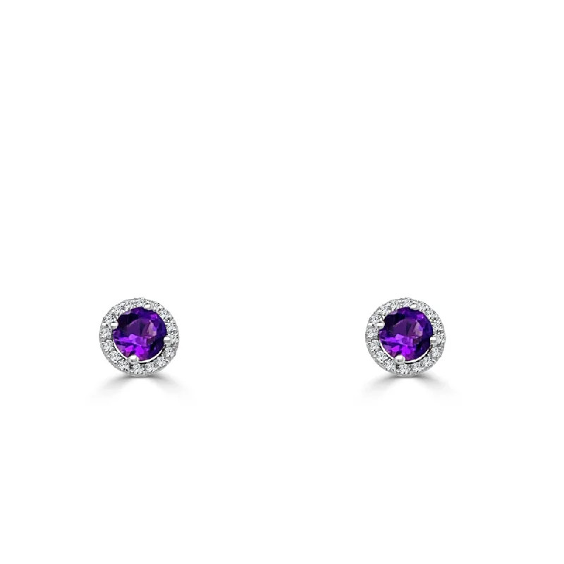 Special Jewelry Deals – Upgrade Your Collection 14k Gold 5mm Amethyst & Diamond Stud Earrings