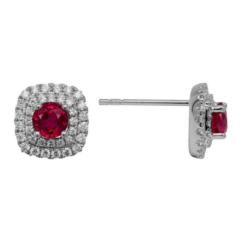 Flash Sale On Stunning Jewelry – Don't Miss Out 14k Gold Ruby and Diamond Halo Stud Earrings