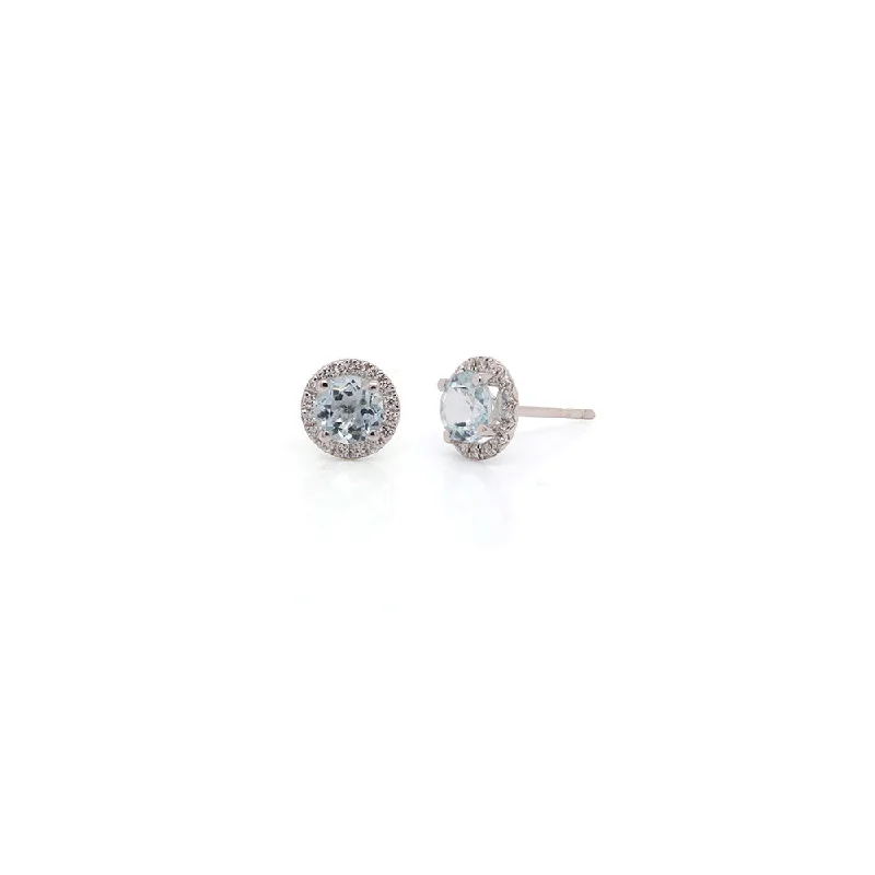 Discounted Jewelry For A Glamorous Look 14k White Gold Aquamarine and Diamond Stud Earrings