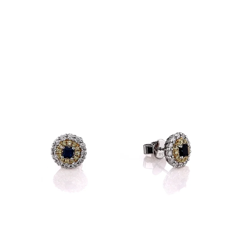 Stunning Jewelry Pieces At The Lowest Prices Ever 18k Two-Tone Sapphire and Yellow/White Diamond Double Halo Stud Earrings