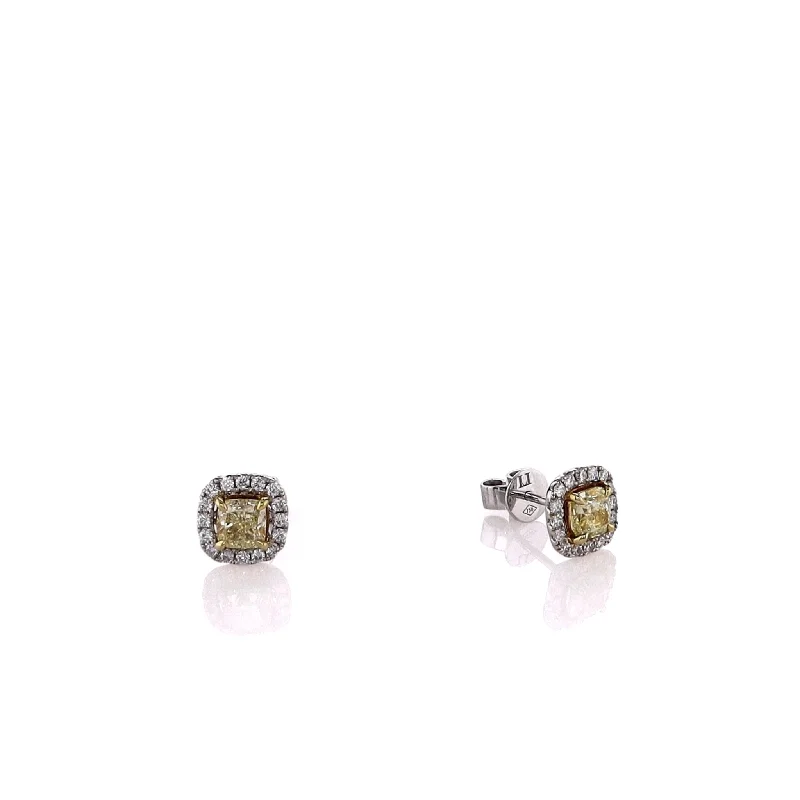 Dainty And Elegant Jewelry Now At Reduced Prices 18k White Gold Yellow and White Diamond Halo Square Stud Earrings