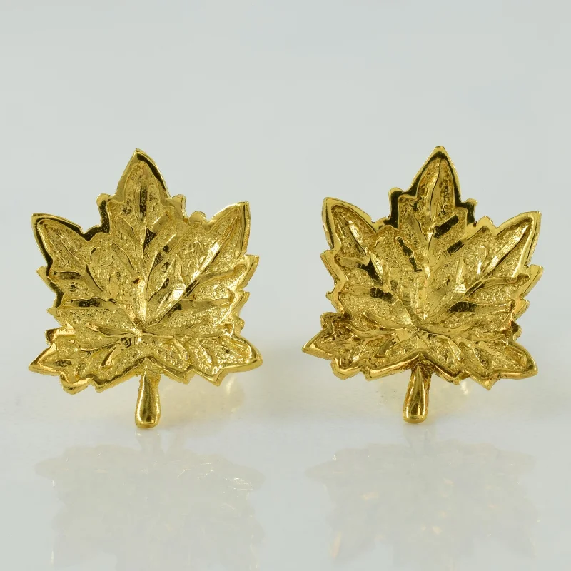 Special Deals On Handcrafted And Designer Jewelry 18k Yellow Gold Maple Leaf Stud Earrings