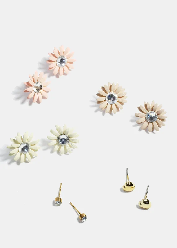 Chic And Stylish Jewelry At Exclusive Prices 3 Pair Flower Stud Earrings