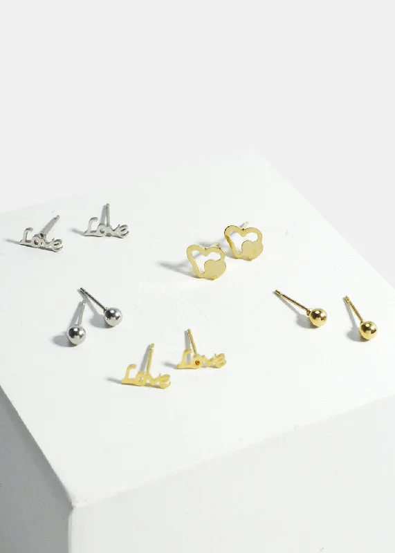 Jewelry Clearance Sale – Final Reductions 3-Pair "LOVE" & Heart Stud Earrings