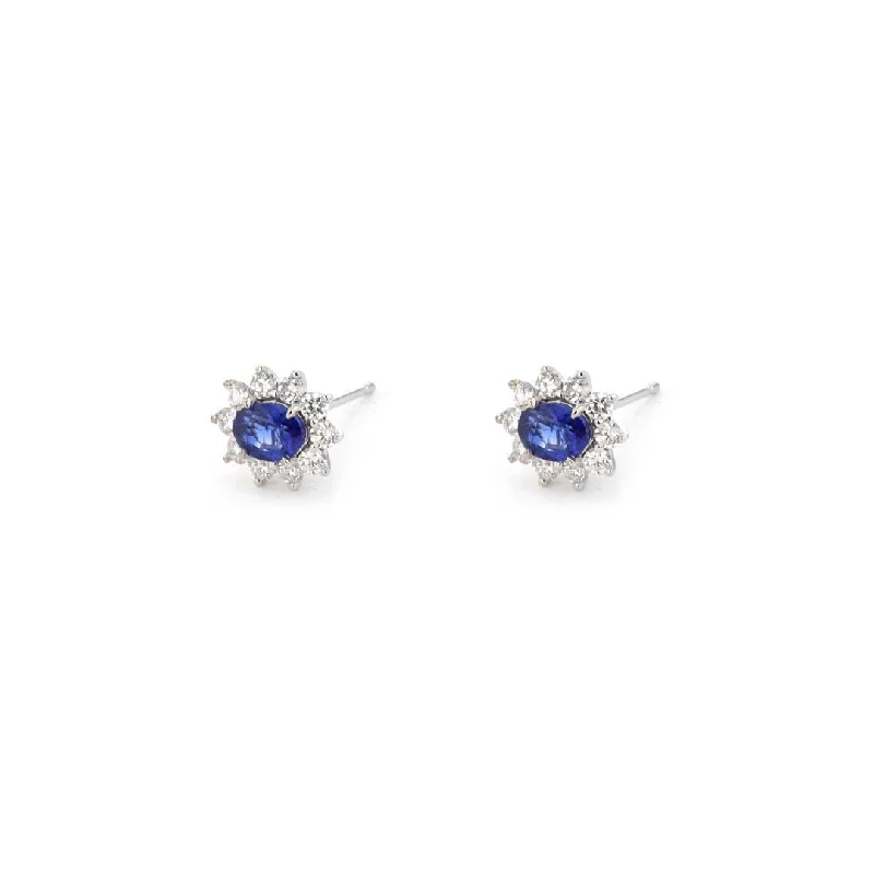 Grab Your Favorite Jewelry At The Lowest Prices Blue Sapphire & Diamond Halo Stud Earrings