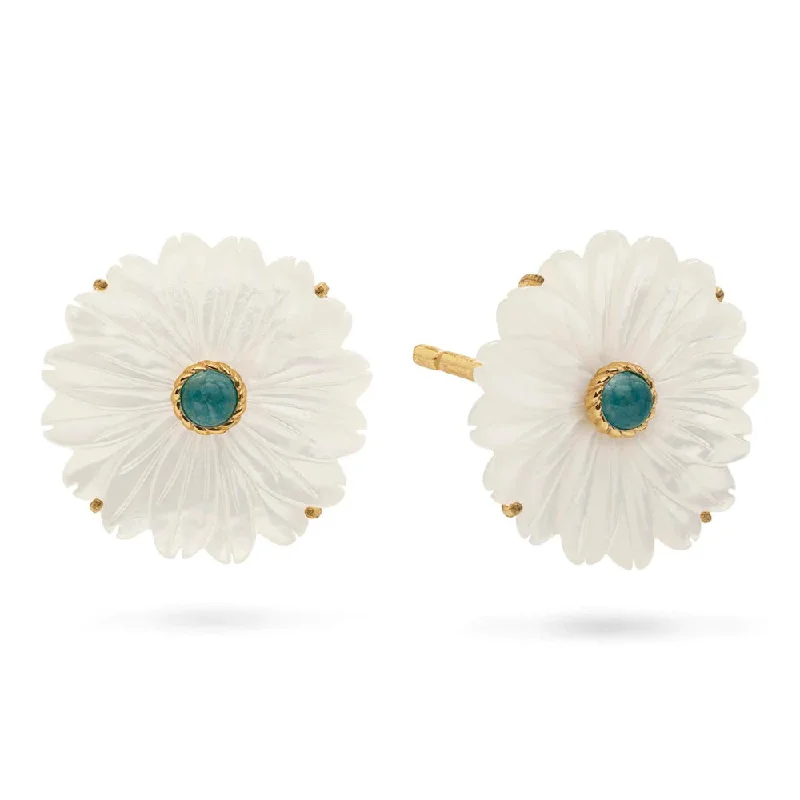 Modern Jewelry At Exclusive Discounts – Shop Today Capucine de Wulf Mermaid Garden Flower Stud Earrings In Mother of Pearl and Ocean Jade