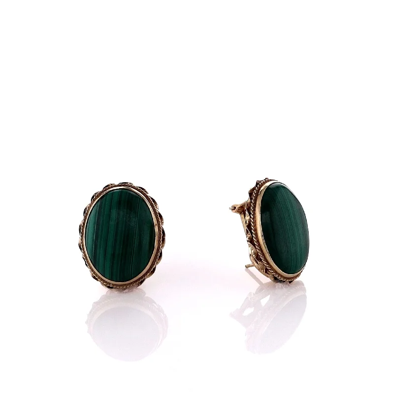 Fine Jewelry, Limited-Time Offers Available Estate 14k and 18k Yellow Gold Rope Border Malachite Stud Earrings