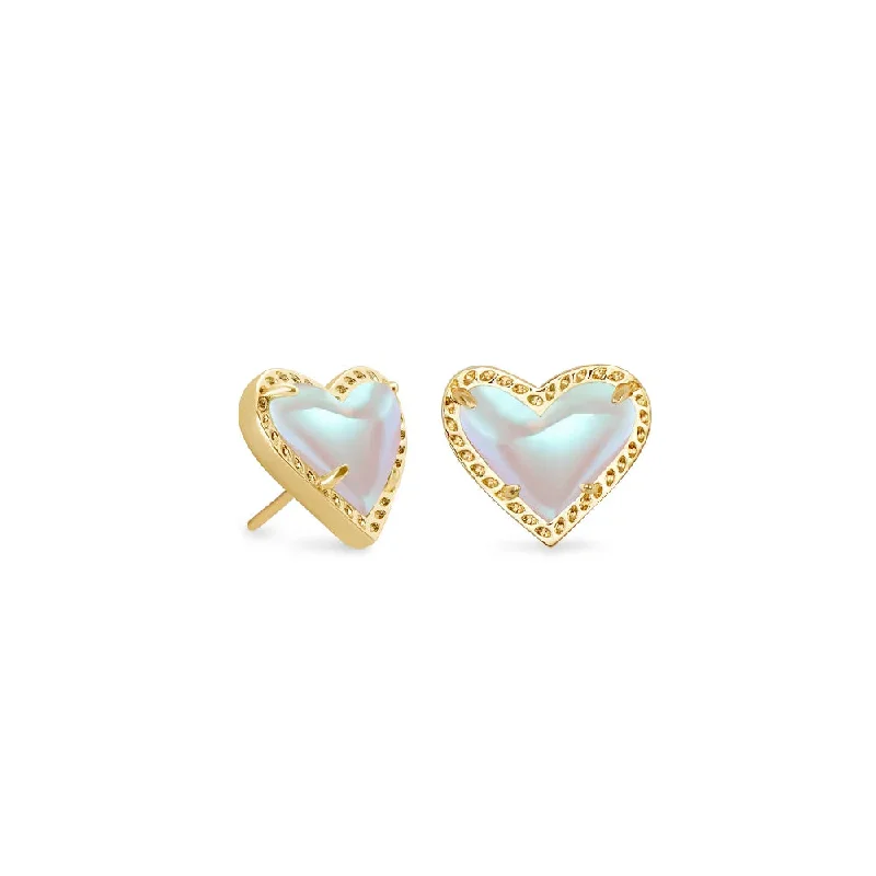 Upgrade Your Jewelry Collection For Less Kendra Scott Ari Heart Gold Stud Earrings in Dichroic Glass