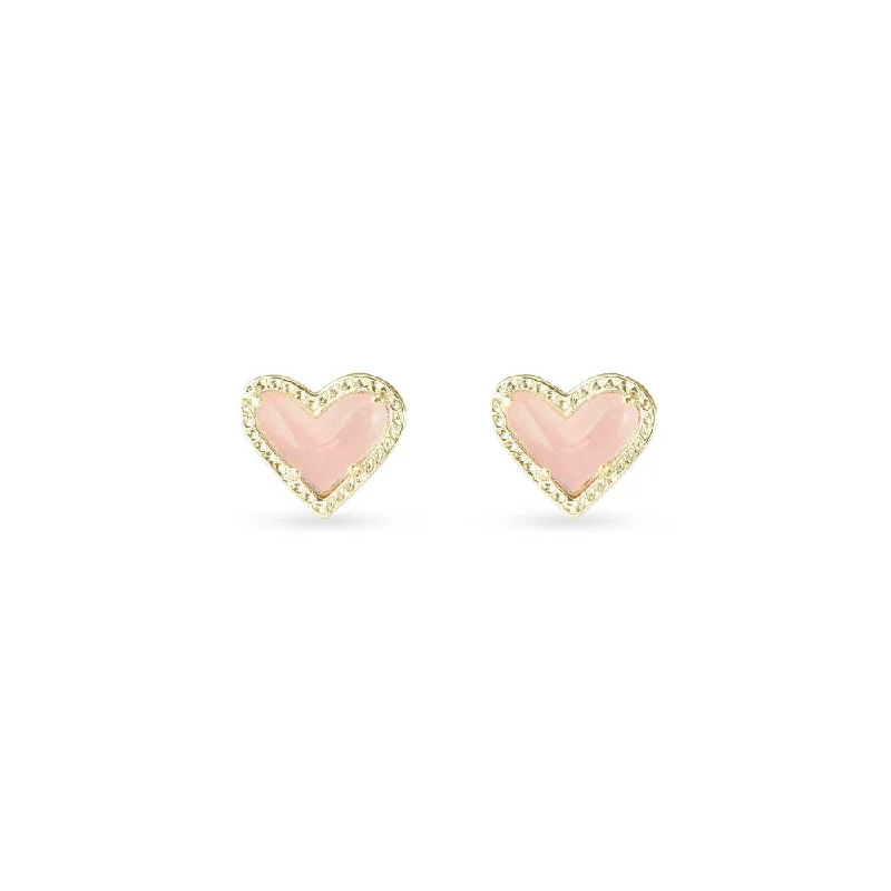 Trending Jewelry Now Available At Exclusive Prices Kendra Scott Ari Heart Gold Stud Earrings in Rose Quartz