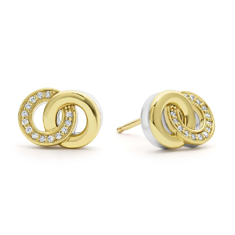 Dainty Floral Jewelry For Feminine Elegance Lagos Signature Caviar Two-Tone Interlocking Diamond Stud Earrings