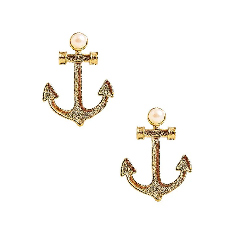 Exclusive Jewelry Sale – Sparkle For Less Lisi Lerch Gold Anchor with Pearl Stud Earrings