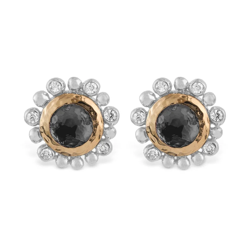 Last Chance To Grab Your Favorite Jewelry At A Discount Molten 5mm Round Stud Earrings w/ Hematite in 18K Yellow Gold & Sterling Silver