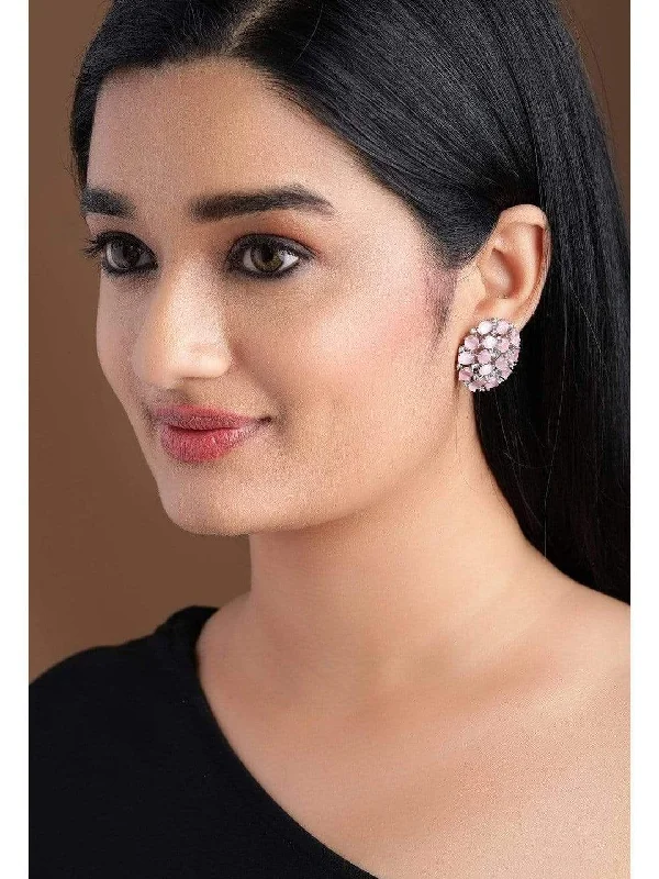 Flash Sale On Exquisite Jewelry – Don't Miss Out Rubans Silver Plated Handcrafted Pink Zircon Stone Stud Earrings