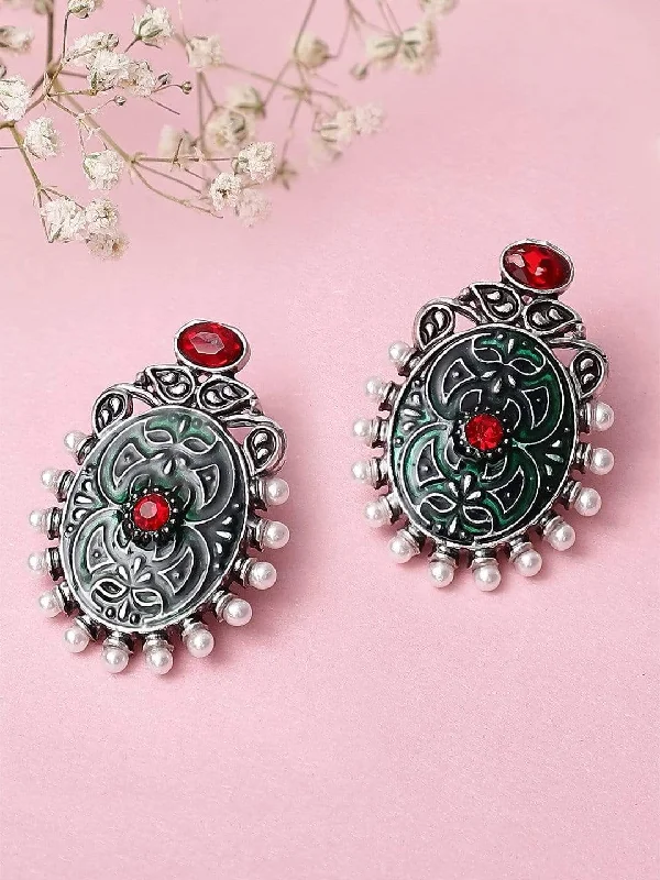 Trending Jewelry Now Available At Exclusive Prices Rubans  Silver Plated Oxidised Handcrafted Enamel Stud Earrings