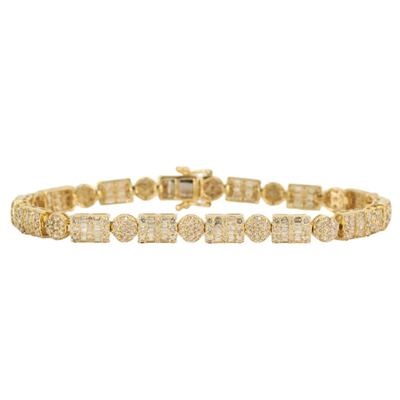 10k Yellow Gold Fancy JD&Co Baguette and Round Diamond Bracelet 6.76cttw