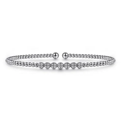 14K White Gold Bujukan Bead and Cluster Diamond Bangle