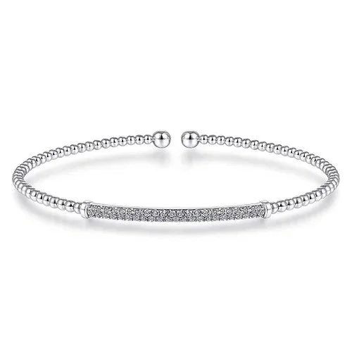 14K White Gold Bujukan Split Cuff Bracelet with Diamond Pave Bar