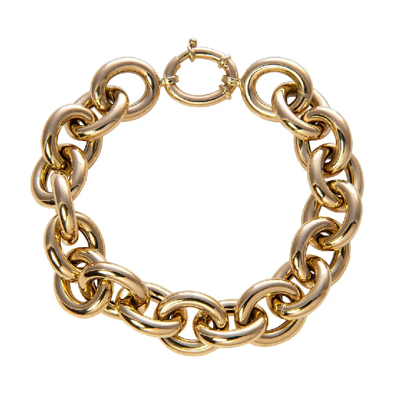 14K Yellow Gold Italian Medium Oval Link Bracelet