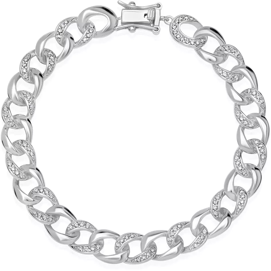 CRISLU Pave Curb  Link Bracelet Finished in Pure Platinum- 7 Inches