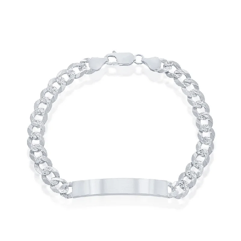 Sterling Silver 7mm Pave Curb Chain ID Bracelet