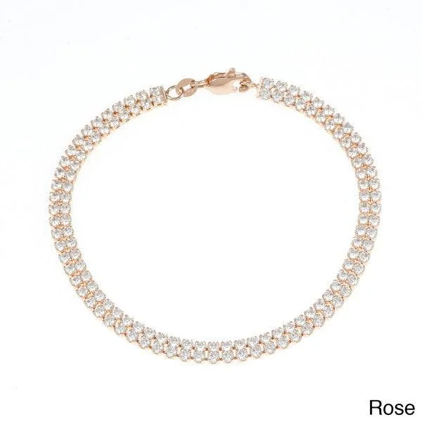 Sterling Silver Rose GP Double Row CZ Tennis Bracelet