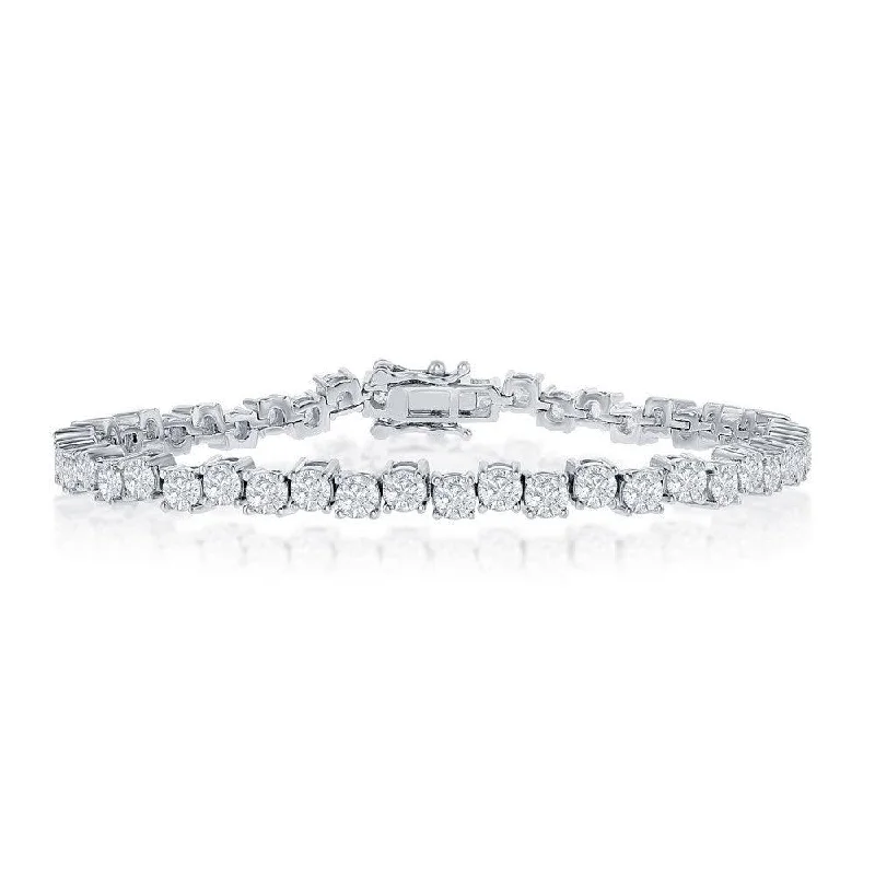 Sterling Silver Round Zig-Zag 4MM Cubic Zirconia Tennis Bracelet