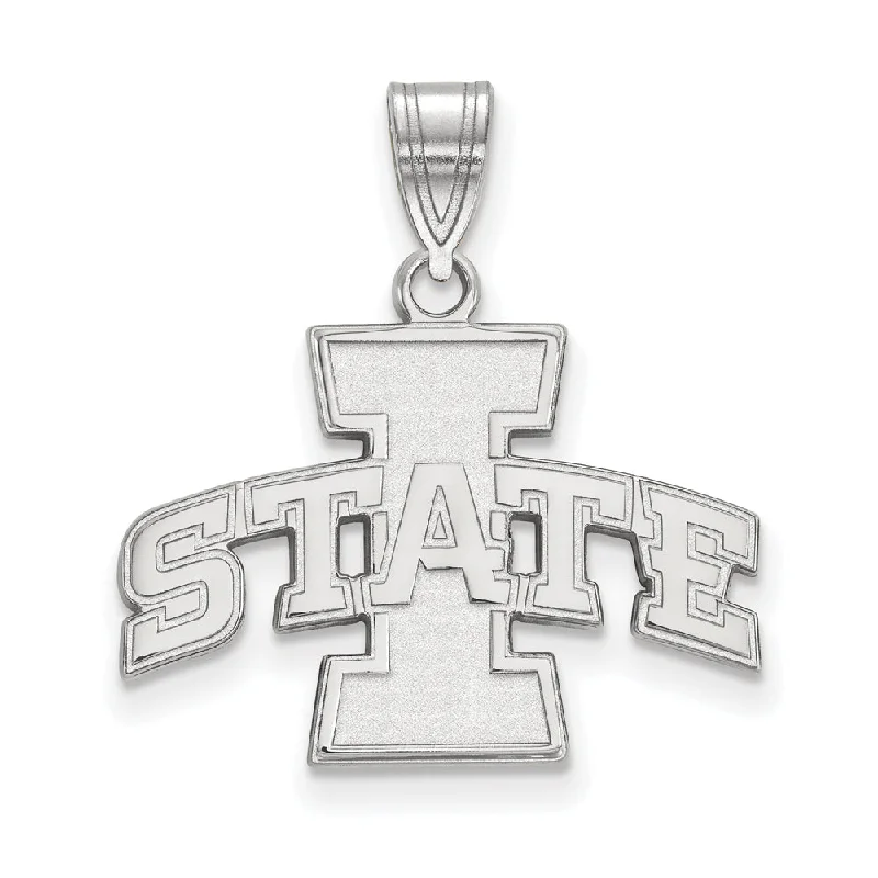 14k White Gold Iowa State Medium 'I STATE' Pendant