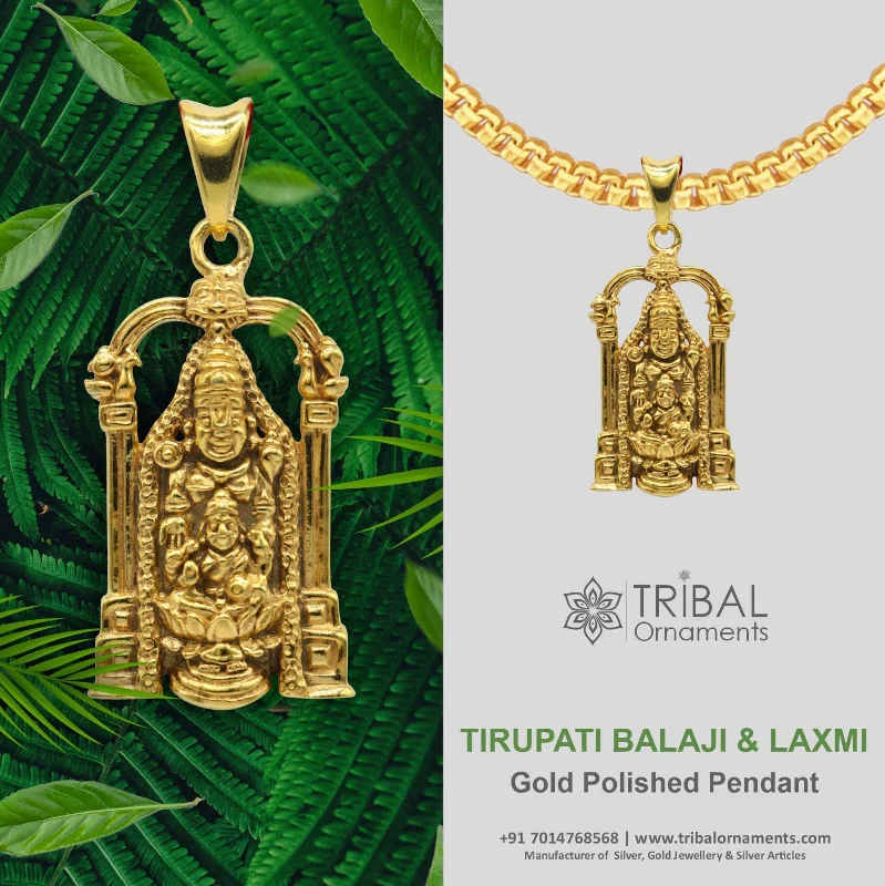 925 sterling silver gold polished divine Hindu idol Tirupati Balaji with goddess Laxmi Pendant, Krishna pendant gifting jewelry nsp593