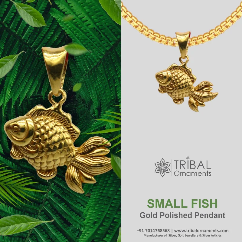 925 sterling silver handmade stylish gold polished small fish pendant best gifting jewelry religious pendant jewelry for good luck nsp595